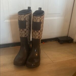 Coach Brown and Tan Winter Rain Boots